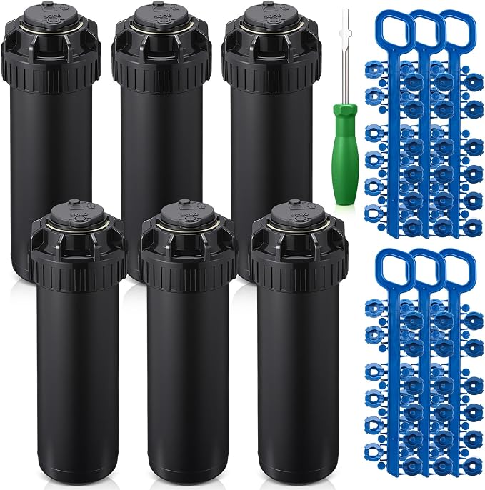 6 Pack Pop Up Sprinkler Heads with Screwdriver & Nozzle, Compatible with 5000 Series Gear Drive Rotor Sprinklers, Adjustable 25-360° Pattern, 25-50FT Spray Distance for Garden Irrigation