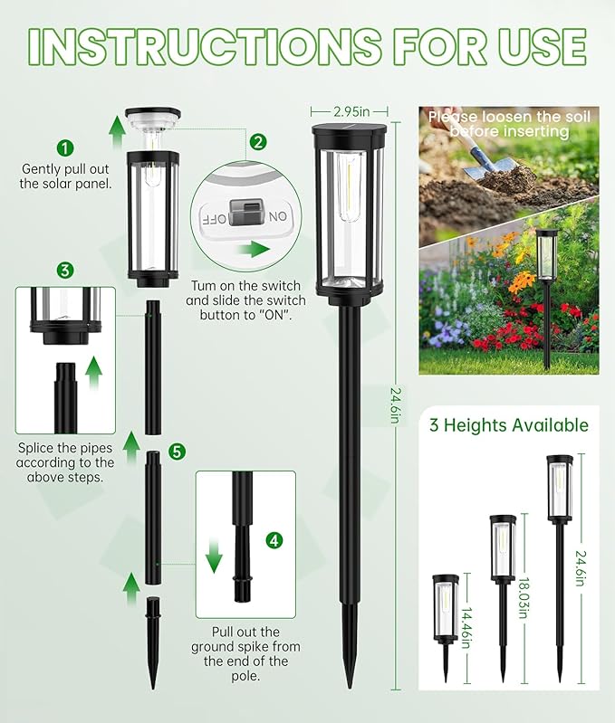 BITPOTT Bright Solar Pathway Lights, 2 Pack Solar Lights Outdoor Waterproof IP65, Auto On/Off Path Landscape Lighting, Long Lasting Outdoor Light for Yard Garden Walkway Landscape Lawn Patio Lighting