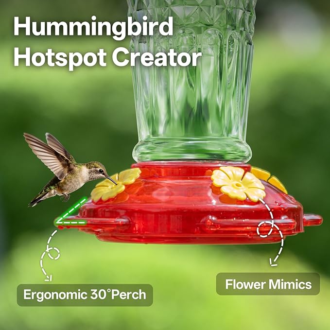 Plastic Hummingbird Feeders for Outdoors Hanging, 2 Pack 14OZ Ant & Bee Proof Humming Bird Feeder, 4 Feeding Ports Leak Proof Hummingbird Feeder for Outside Garden Decor, Gifts for Women Mom