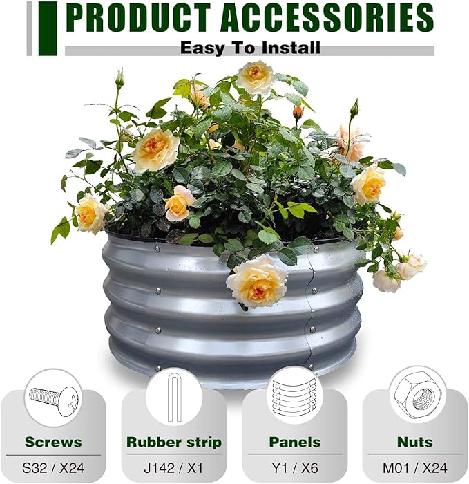 GrowHaus 2x2x1FT Galvanized Raised Garden Bed, Planter Boxes Outdoor Round Metal Garden Beds for Planting Vegetables Flowers Herbs 2 Pack Silver
