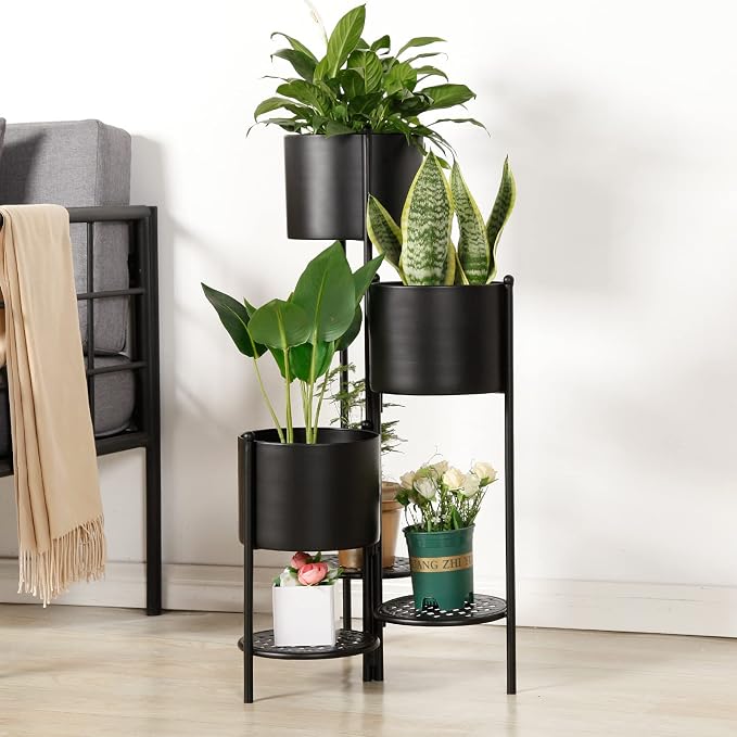Corner Plant Stand Indoor Metal, 6 Tier 6 Potted Outdoor Flower Pot Stands Holder Shelves for Living Room, Potted Storage Shelf Rack, Decorative Holder Rack for Multiple Plants (Black)
