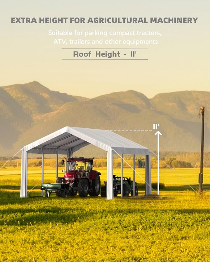 20 ft x 13 ft x 11 ft Carport Top Replacement Cover - Heavy-Duty Grey Tarp, Windproof Waterproof & UV Protected (Top Cover ONLY, Frame Not Included)
