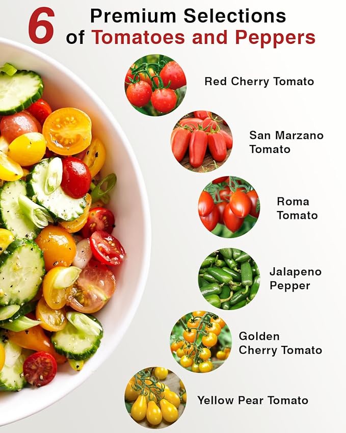 Tomato Seed Pod Kit for AeroGarden, idoo, Ahopegarden, MUFGA with Red Cherry/Golden Harvest Cherry Tomato, Roma/San Marzano/Yellow Pear Tomato - Compatible with All Hydroponics (12-Pod)