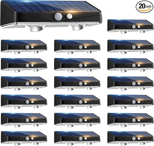 kolpop Warm White Solar Fence Lights Outdoor,20 Pack Fence Lights Solar Powered with Motion Sensor,IP65 Waterproof,3 Modes LED Solar Lights for Patio,Backyard,Railing,Wall,Nighttime,Party