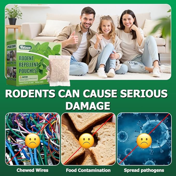 Mouse & Rat Repellent Pouches with Peppermint Oil, Natural Scent-Based Rodent Deterrent for Indoor & Outdoor Use, for Home, Garage, Car, RV, Basement & Storage, 10 Pack