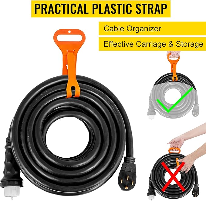 VEVOR 30 FT 50 Amp Generator Extension Cord NEMA 14-50P & SS2-50R & CS6364, STW 45446 + 45505 125V 250V Generator Power Cord Twist Lock Connectors