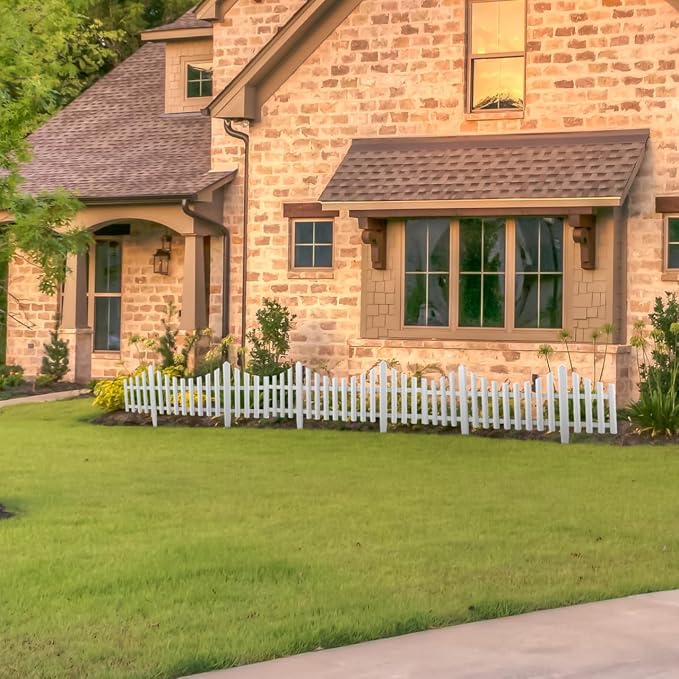 5 Pcs Flexible Picket Fence Garden Border, Plastic Decorative Landscape Edging Fences, Grass Lawn Flowerbeds Plant Borders, White (Overall Length 120 Inches)