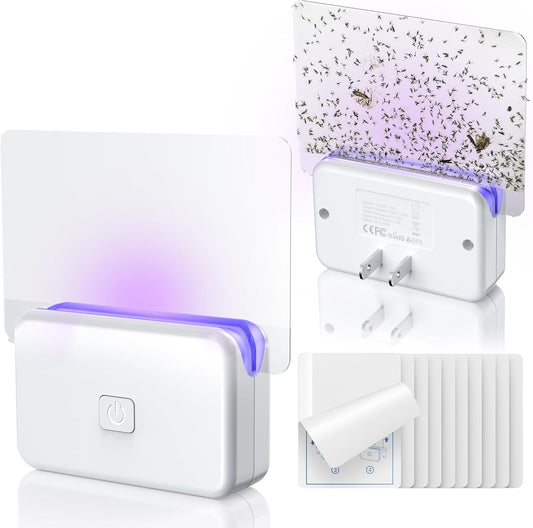 2 Pcs Fruit Fly Traps for Indoors (2 Device+10 Refills) Plug in UV Light Fly Trap for Gnats, Fruit Flies, Flying Insects Sleek Design Indoor Safe