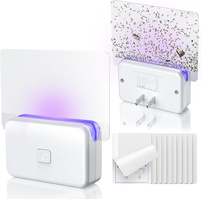 LFSYS 2 Pcs Fruit Fly Traps for Indoors (2 Device+10 Refills) Plug in UV Light Fly Trap for Gnats, Fruit Flies, Flying Insects Sleek Design Indoor Safe