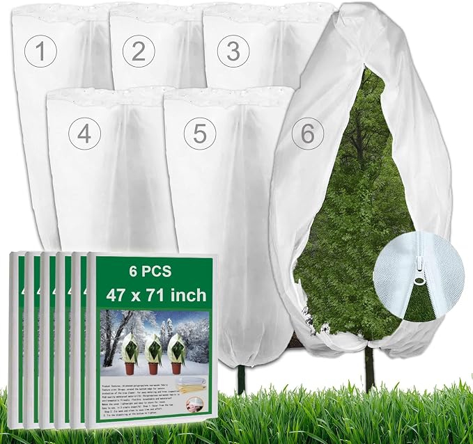 Large Size 6 Packs Plant Covers Freeze Protection 47 x 71 Inch, Upgraded Tree Frost Cloth for winter, 2.8oz/yd² Frost Blankets for Outdoor Plants, Reusable Tree Protectors Covers for Christmas