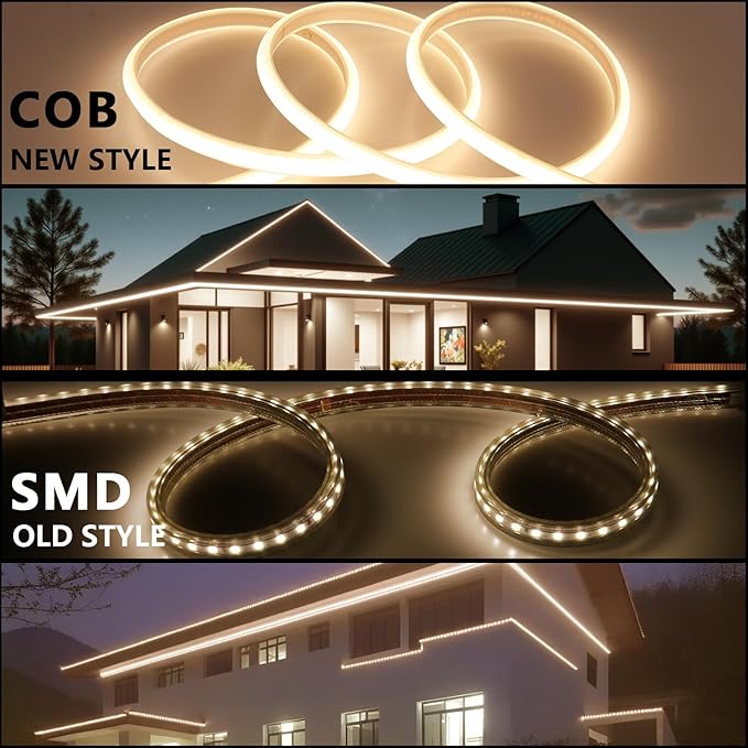 BENLUN AC 110V COB LED Strip Lights Outdoor Waterproof 65.6ft, 3000K Warm White Super Bright 200W CRI 90+ LED Rope Light, IP65 Flexible Cuttable, for Bedroom Garden Commercial House