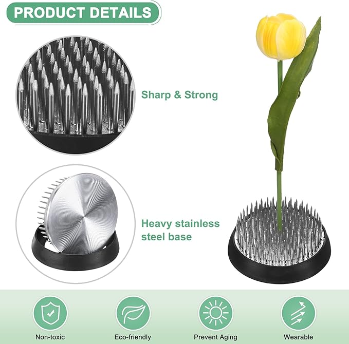 M METERXITY 2-Pack Flower Frog 2.36" Round Steel Floral Arranger Pins Ikebana Holder W Rubber Base for Flower Arrangements/Craft Plant/Home Decor, Floral Kenzan Fixed Tool [1.1cm Pins]