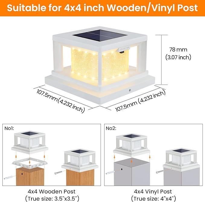 Mlambert 8 Pack Solar Post Lights Outdoor, 2 Modes LED Fence Cap Light for 4x4 Post, Waterproof Deck Light Patio Garden Decor, Warm/Cool White, White