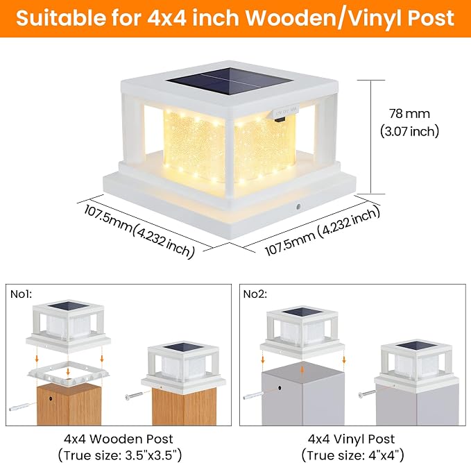 Mlambert 12 Pack Solar Post Lights Outdoor, 2 Modes LED Fence Cap Light for 4x4 Post, Waterproof Deck Light Patio Garden Decor, Warm/Cool White, White