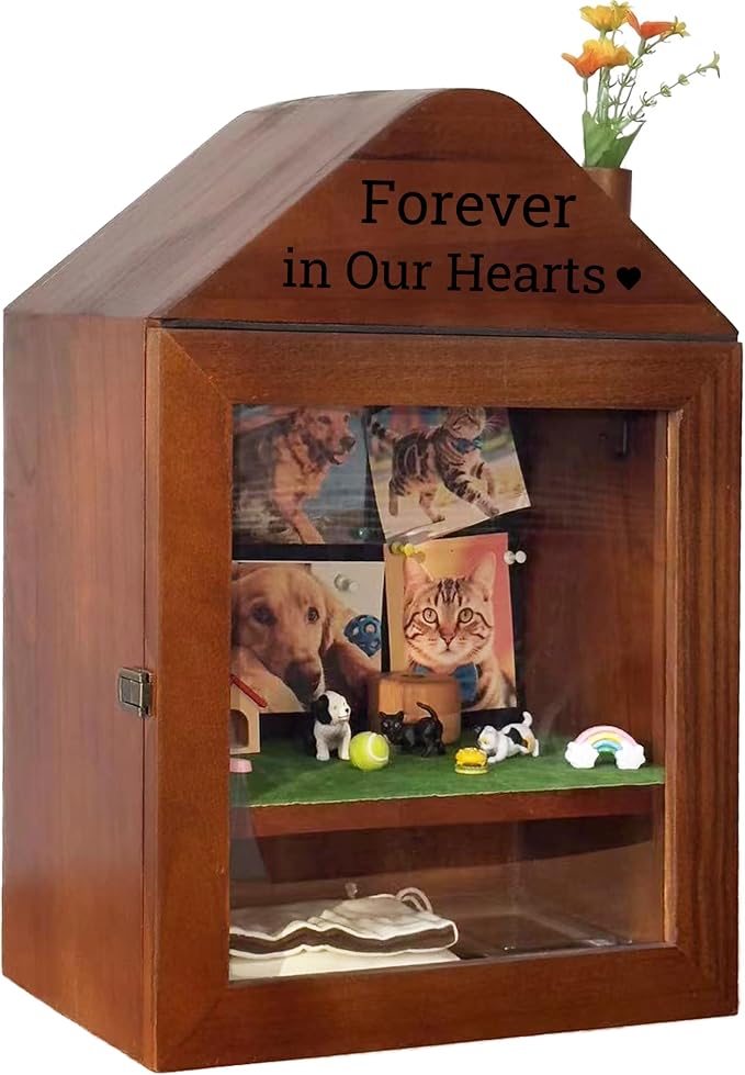 Handmade Pet Ashes Cabin Home, Pet Urn for Dogs,Cats,Birds,Rabbits,Shadow Box for Pet Urns，Dog urn,Cat Urn for Ashes,Memorial Gifts for Pet Loss. (Large)