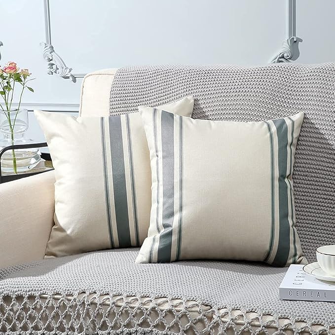 OTOSTAR Set of 2 Outdoor Pillow Covers 18x18 Inch Waterproof Decorative Throw Pillow Covers Geometry Pillowcases Square Cushion Case Garden Pillows Shell for Couch Patio Furniture Tent Balcony (Grey)