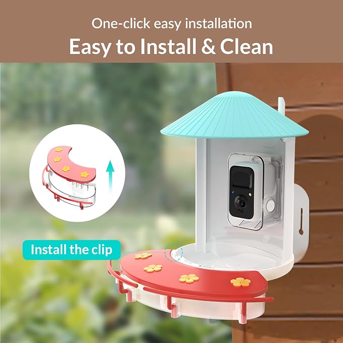 NETVUE Hummingbird Feeder Perch, Compatible with Birdfy, Attract Hummingbirds, 18.3 oz Capacity, 2 in 1 Bird Feeder, Ideal Gift for Hummingbird Lovers