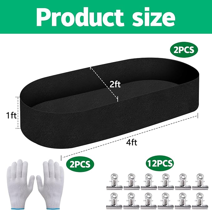 2 Sets 4 x 2 x 1 ft Raised Garden Bed Liner Bag, Breathable Grow Bed Fabric Liners with Clips and Gloves, Garden Box Non Woven Bag for Outdoor Plants Growth Keep Soil Isolation (No Garden Bed)