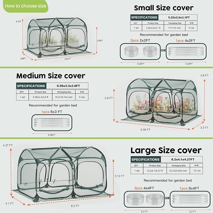 Poray Large 5.3x2.6FT Plant Netting Cover, Pop up Tunnel Crop Cage Gardening Net,Pest Guard Cover for Vegetables &Fruits,Durable Gardening Net for Plant and Animal