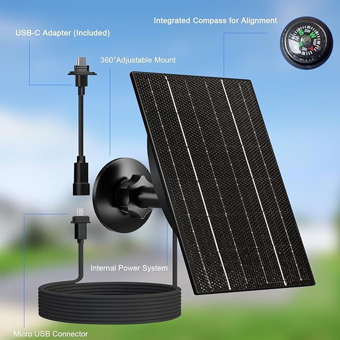 FUTUREZEN 4W Solar Panel for Blink Outdoor 4th Gen/3rd Gen/XT/XT2 Camera, USB-C & Micro USB Solar Charger with 2600mAh Battery, Waterproof Rubber Plug, 10ft Cable
