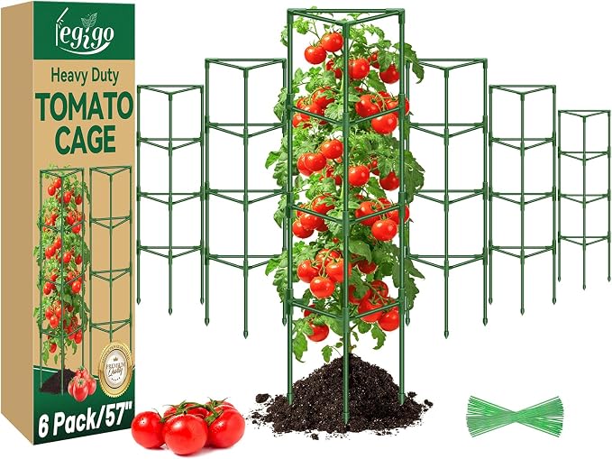Legigo 6 Pack 57 Inch Tomato Cage for Garden, Heavy-Duty Tomato Trellis Plant Support Stakes, Adjustable Garden Trellis Plant Cage for Climbing Plants Peppers Outdoor Raised Garden Bed and Vegetables
