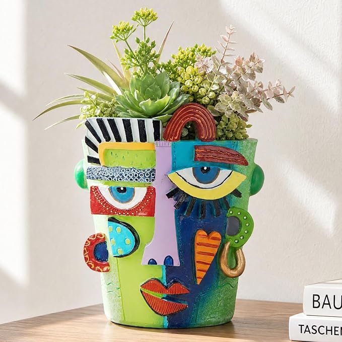Mrlikale Abstract Face Planter Pots with Drainage Hole for Indoor Plants | 4.7 Inch Hand-Painted Funny Face Flower Pot for Succulents, Shelves, Desks, and Modern Home Decor