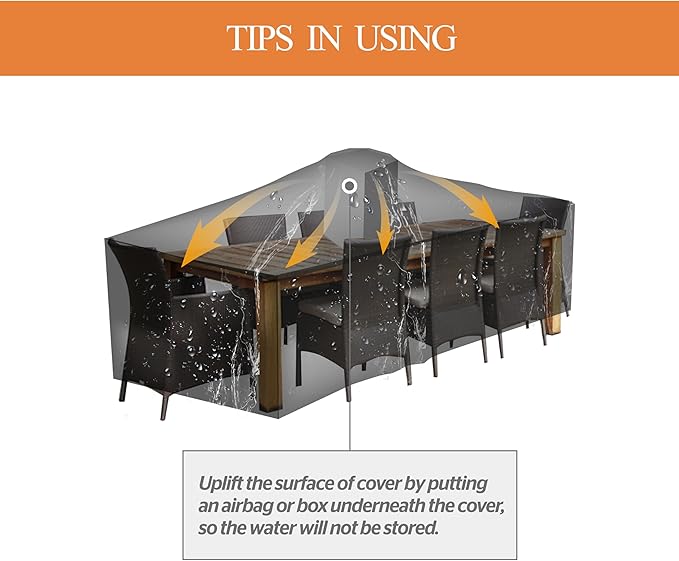 WJ-X3 Heavy-Duty Patio Furniture Cover, Waterproof & Windproof Outdoor Furniture Cover for Rectangle Table and Chairs, Fade-Resistant, 86" x 47" x 31", Gray