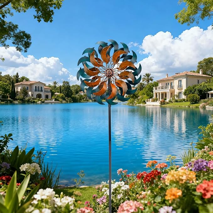 Stargarden Garden Wind Spinners, 13” W Kinetic Wind Sculptures & Spinners, 4 Layers Windmills Lawn Ornament Décor