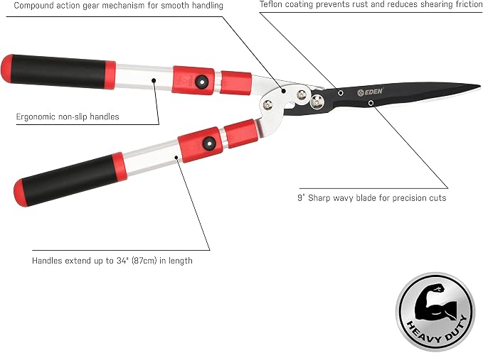 Eden 39022 Extendable Hedge Shears with Wavy Blade