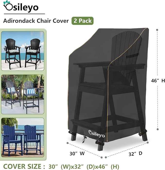 Adirondack Chair Cover 2 Pack,Waterproof Heavy Duty Outdoor Tall Adirondack Chair Covers 2 Pack,Patio Adirondack Chair Cover for Outdoor Chair(30 W x 32 D x 46 H inches) Black
