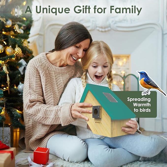 Birdkiss Smart Bird Houses for Outside Solar Powered, 1080P HD Live View Birdhouse with Camera, Perfect Viewing Bird Nesting and Hatching, Ideal Outdoors Bird House for Blue Bird and Cardinal (Green)