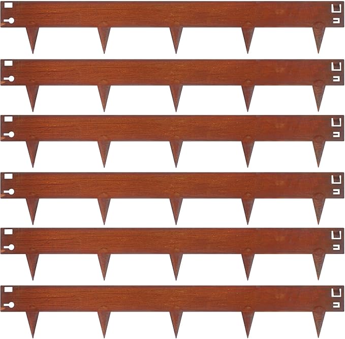 41" L X 6.3" H Corten Steel Landscape Edging,Metal Lawn Edging,6 Pack | Garden Edging Border,Hammer-in,No Dig,For Landscaping, Flexible,For Garden, Lawn, Pathway, Yard