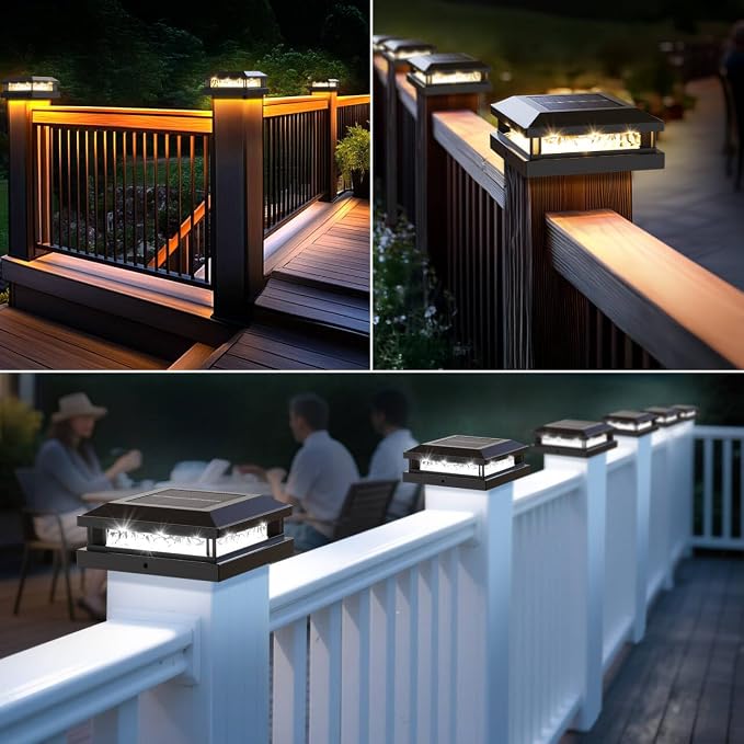 Bosceos Solar Post Cap Lights 6-Pack, 2 Modes 16LEDs Bright Solar Post Lights Outdoor Waterproof, Fence Posts Cap Light, Deck Light for 4x4 4.5x4.5 5x5 Posts for Patio Garden Decor, Black
