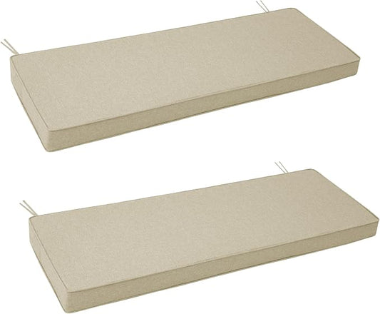 Outdoor Bench Cushion, Water-Resistant & Fade-Resistant, Porch Swing Cushions with Ties, Patio Furniture Seat Pads for Garden Settee, Removable Cover Non-Slip Bottom, 48 x 16 Inch, Set of 2, Beige