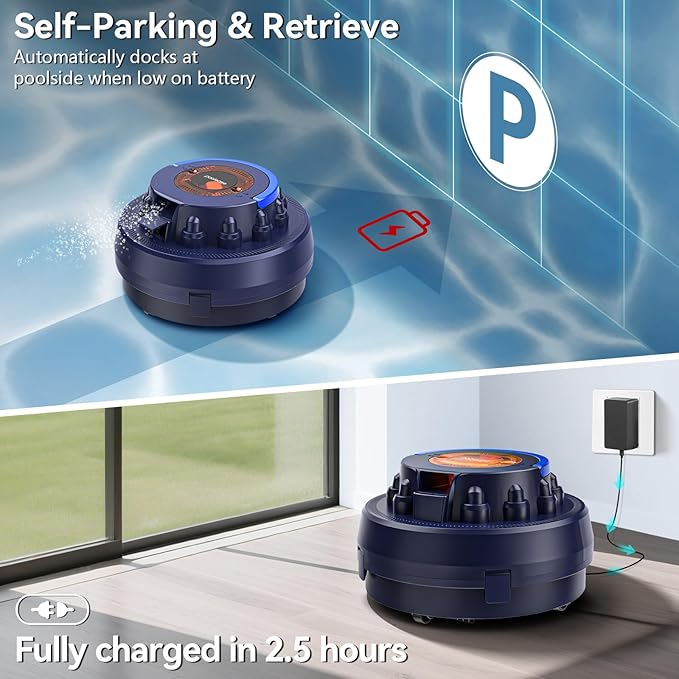 X2 Cordless Pool Cleaner Robot, Robotic Pool Vacuum for Above/In Ground Pool, 45W Dual-Motor, Self-Parking, Enhanced with 2L Debris Capacity