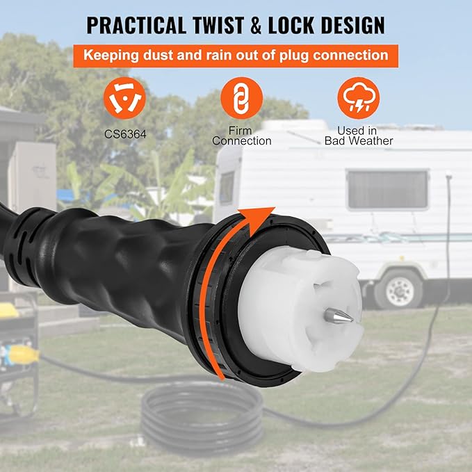 VEVOR 20 ft 50 Amp Generator Extension Cord 50amp, NEMA 14-50P to SS2-50R CS6364, STW 6/3+8/1 AWG 12500W UL Listed Twist Lock Heavy Duty Waterproof Outdoor for Home Backup RV