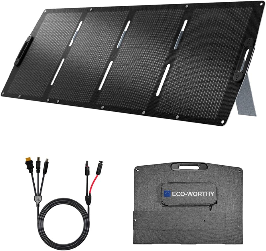 ECO-WORTHY 200W Portable Solar Panel for Power Stations,IP65 Waterproof & Lightweight with Adjustable Kickstand,23% High Efficiency Foldable Solar Panel for Outdoor RV Camping Off Grid Emergency
