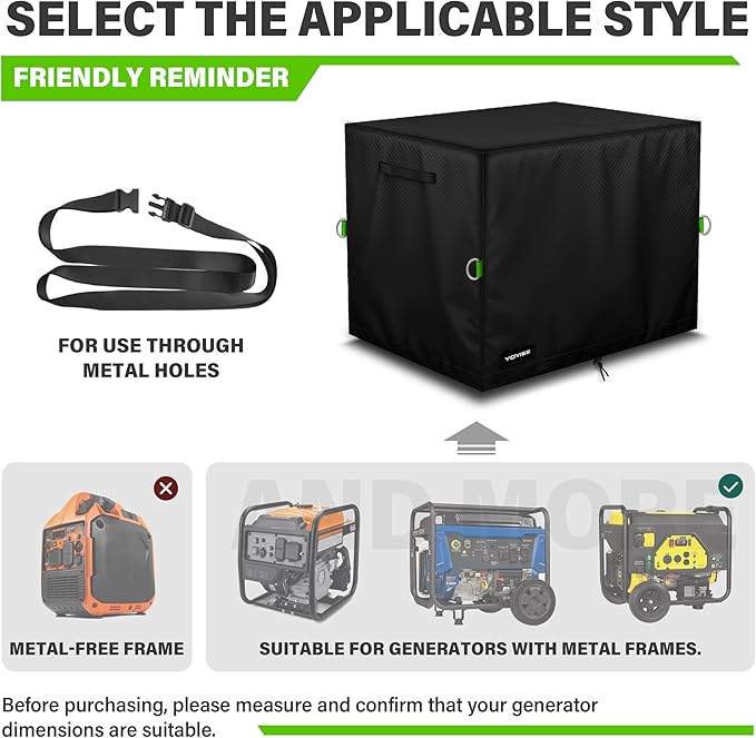 Outdoor Generator Cover. 28L×28W×26H Inches, Equipped with A Wind-resistant Securing Rope. Suitable for Most Generators 5000-12000 Watts. Black.