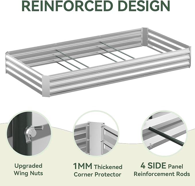 Lineware Raised Garden Bed with Self-Watering System, 8x4x1 ft Elevated Planter Boxes Outdoor with PE Cover, Galvanized Raised Beds for Gardening,Vegetables,Flowers, Backyard, Patio
