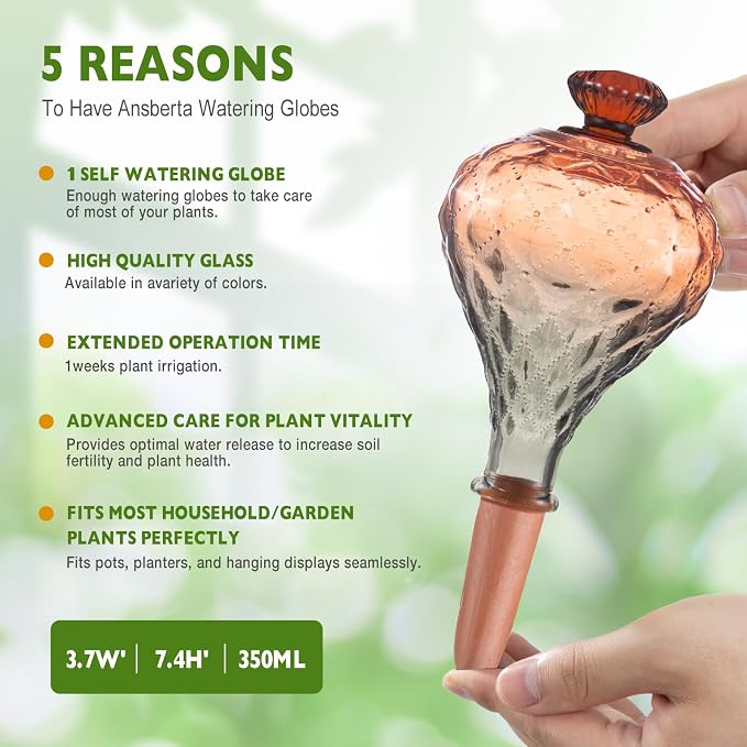 12 oz Plant Watering Globes, Red Glass Self Watering Bulbs Top Fill with Terracotta Spikes Stake, Self Watering Planter Insert Vacation Automatic Plant Waterer Device for Indoor & Outdoor