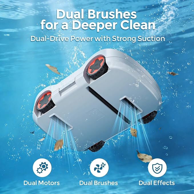 C5 Cordless Robotic Pool Cleaner with 180-Min Runtime, 2.7L Large Filter Basket & Self Parking, Pool Vacuum for Above-Ground Flat Pools up to 2200 Sq.Ft