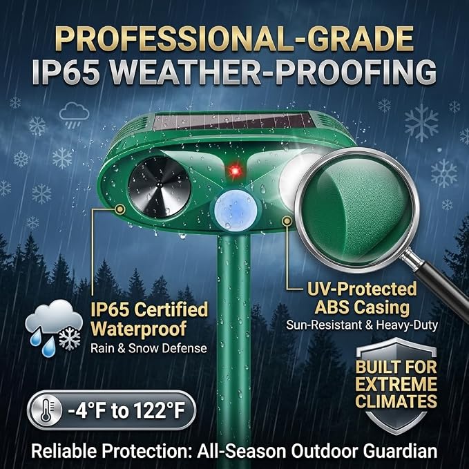 2 Pack Sonic Fortress Pro Deer Repellent Solar Ultrasonic Animal Repellent Outdoor Cat Deterrent with Motion Sensor Strobe Light for Rabbit Raccoon IP65 Waterproof Squirrel Repellent for Yard Garden