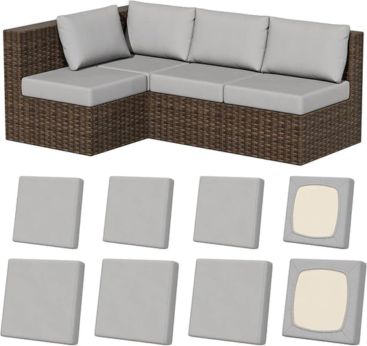 8Pcs Stretch Patio Cushion Covers, Outdoor Couch & Sofa Replacement Slipcovers for Patio Furniture Cushion Covers, Washable Reusable Furniture Protector