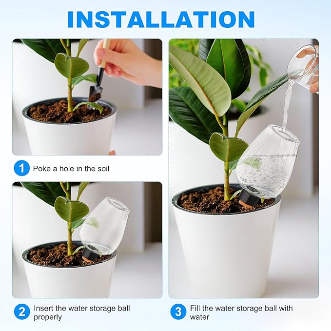 M METERXITY 4-Pack Plant Self Watering Globes, 6.8 oz Plastic Rose Water Bulbs Top Fill for Indoor/Outdoor Plants, Self Watering Spikes Slow Release Terracotta [White]