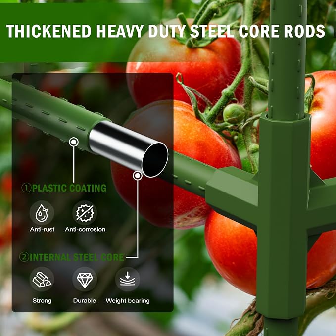 Uyittour 3 Pack Square Tomato Cages for Garden, 45" Heavy Duty Tomato Trellis Plant Support Cages for Raised Garden Bed Climbing Vegetables, Set with Garden Gloves, 20 Clips & 65FT Tie Wire