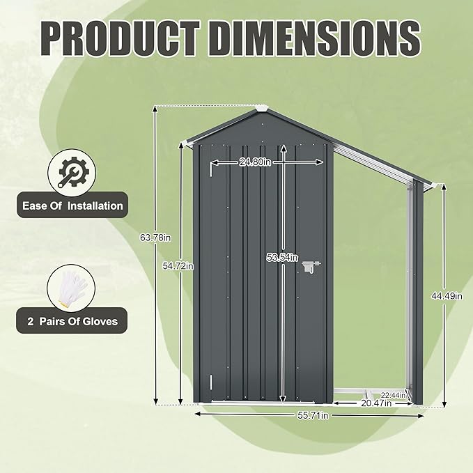YOPTO Storage Shed,Iron 2-in-1 Storage Cabinet with A Solid Lock System and Sloped Roof,Outdoor Firewood Shed w/Waterproof,Garden Tool House for Lawnmowers,firewood,Dark Gray
