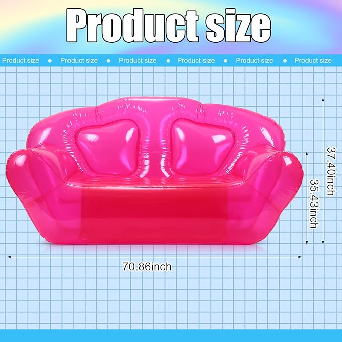 Kigley Inflatable Chair Blow Up Couches Transparent Inflatable Sofa Seat Yard Patio Portable Air Couch Furniture for Outdoor Indoor Camping Beach Room(Double Seat,Pink)