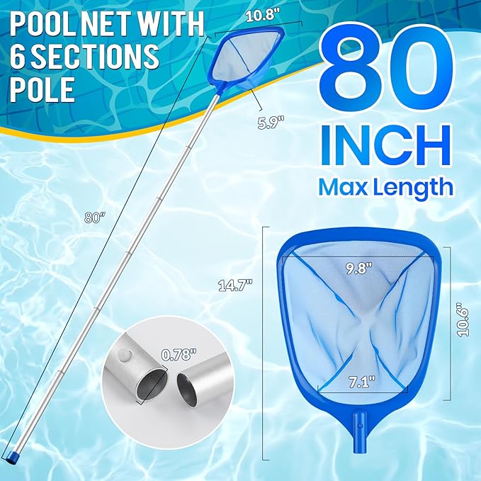 Tavaleu Pool Skimmer Net,Deep Pool Leaf Net with Reinforced Frame, Large Capacity Rake Net for Cleaning, Debris Pickup Removal