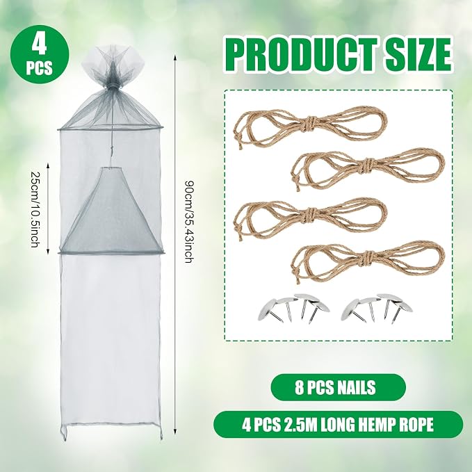 Qualirey 8 Pack Spotted Lanternfly Traps Lantern Fly Killer Mesh Tree Trap with Jute Rope and Nails Effective Way to Catch Lantern Flies and Nymphs (Grey)