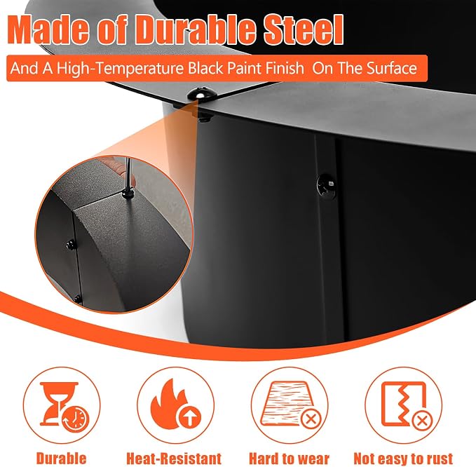 Smokeless Fire Pit Ring 42-Inch Outer/36-Inch Inner Diameter for Outside Fire Pit, Heavy Duty Steel Insert, DIY Ring Insert Accessories, Easy Setup Above or In-Ground for Backyard, Camping, Black